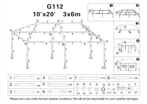 10×20 Canopy Tent assembly Instructions 10×20 Party Tent Gazebo Outdoor Replacement Parts G112