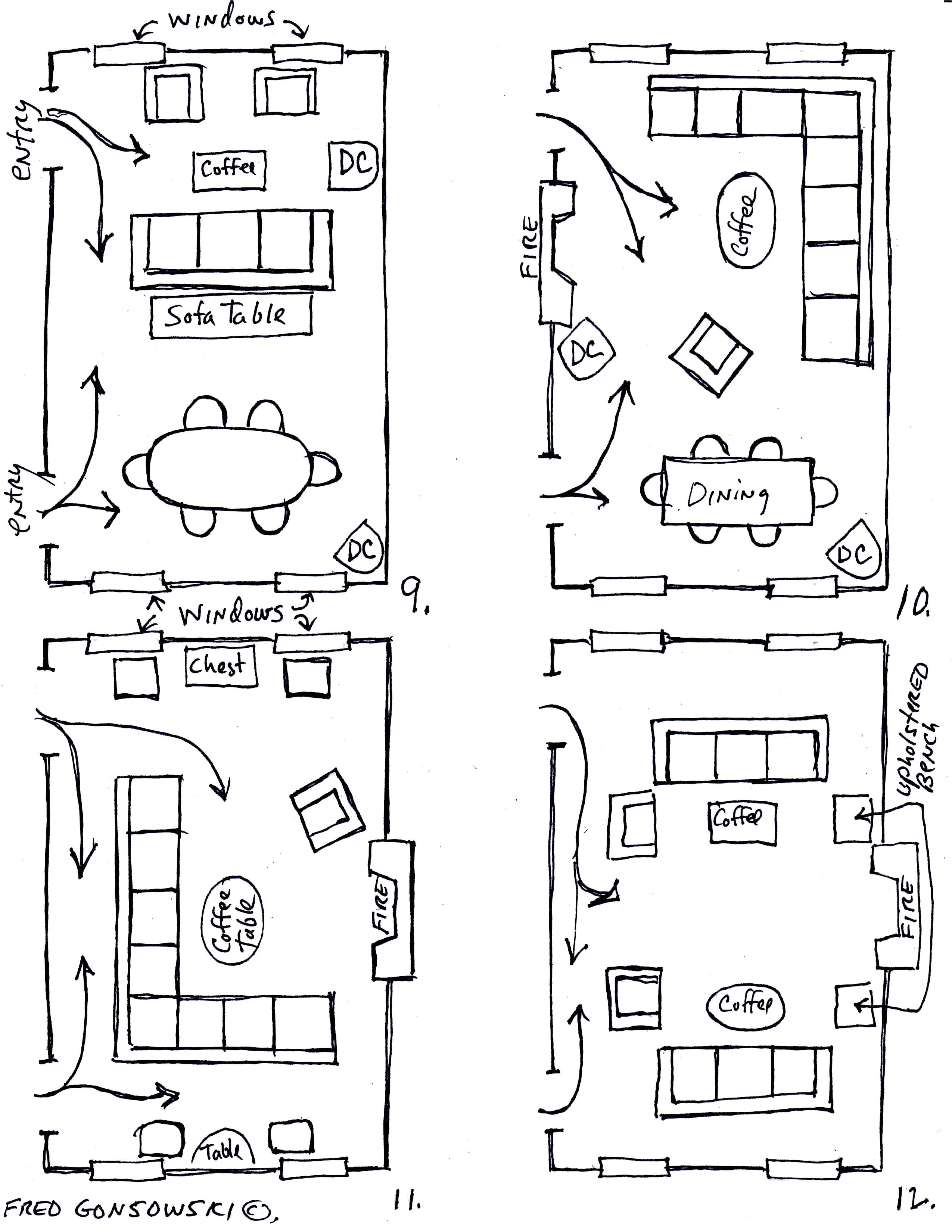 arranging furniture twelve different ways in the same room