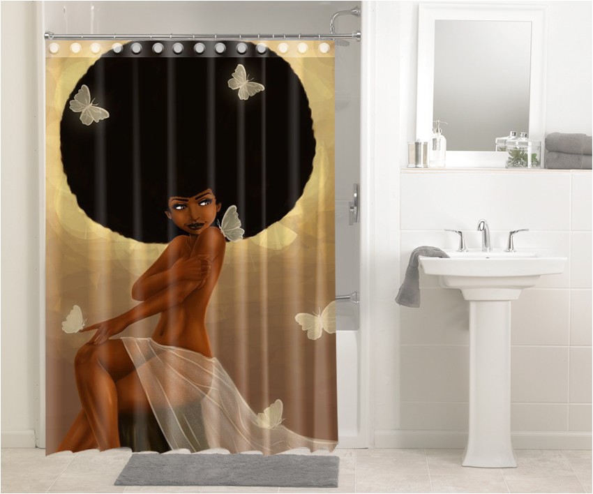 afrocentric afro hair african women 1458 shower curtain waterproof bathroom decor
