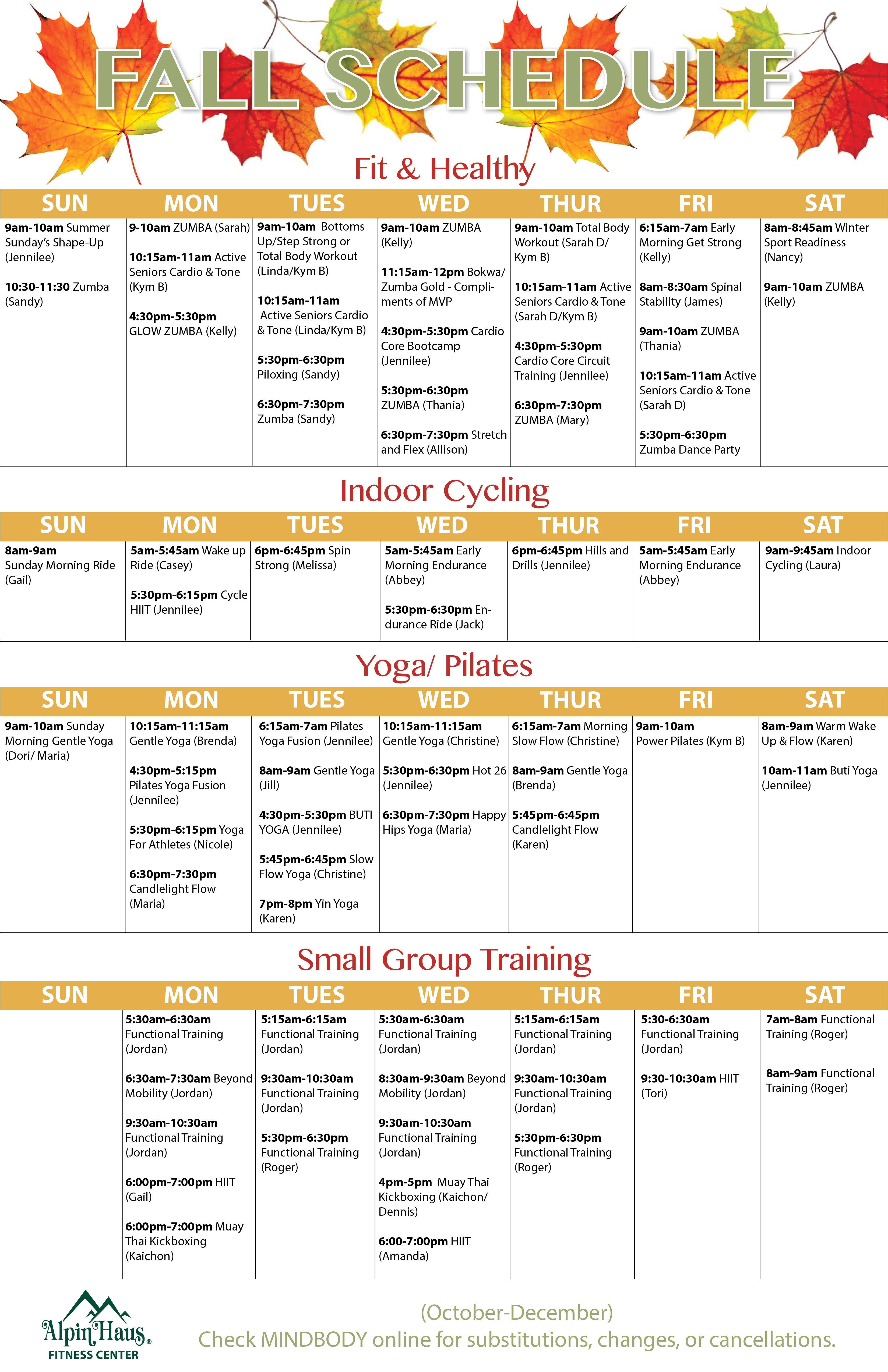 fall schedule fall schedule alpin haus fitness center