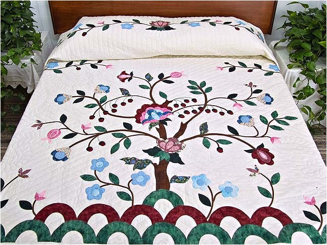 Amish Tree Of Life Quilt Pattern Rose Blue and Green Tree Of Life Applique Quilt