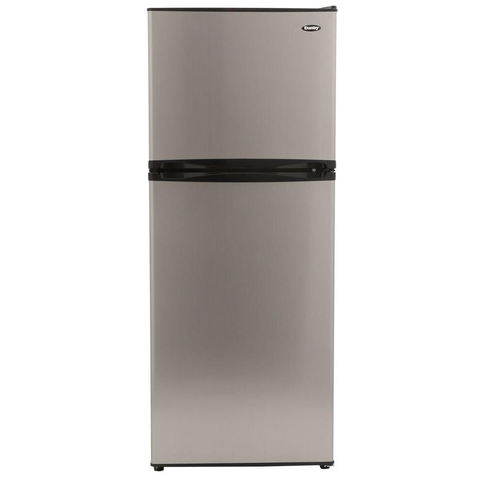 top freezer refrigerator in stainless look counter depth