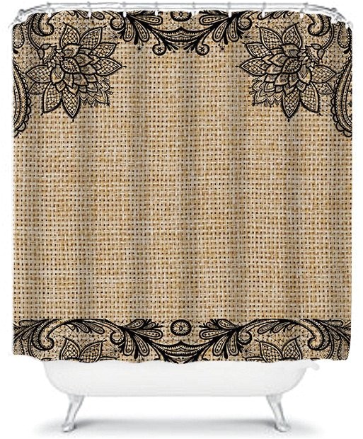 Burlap Shower Curtain with Lace Floral and Lace Burlap Shower Curtain Black Lace by