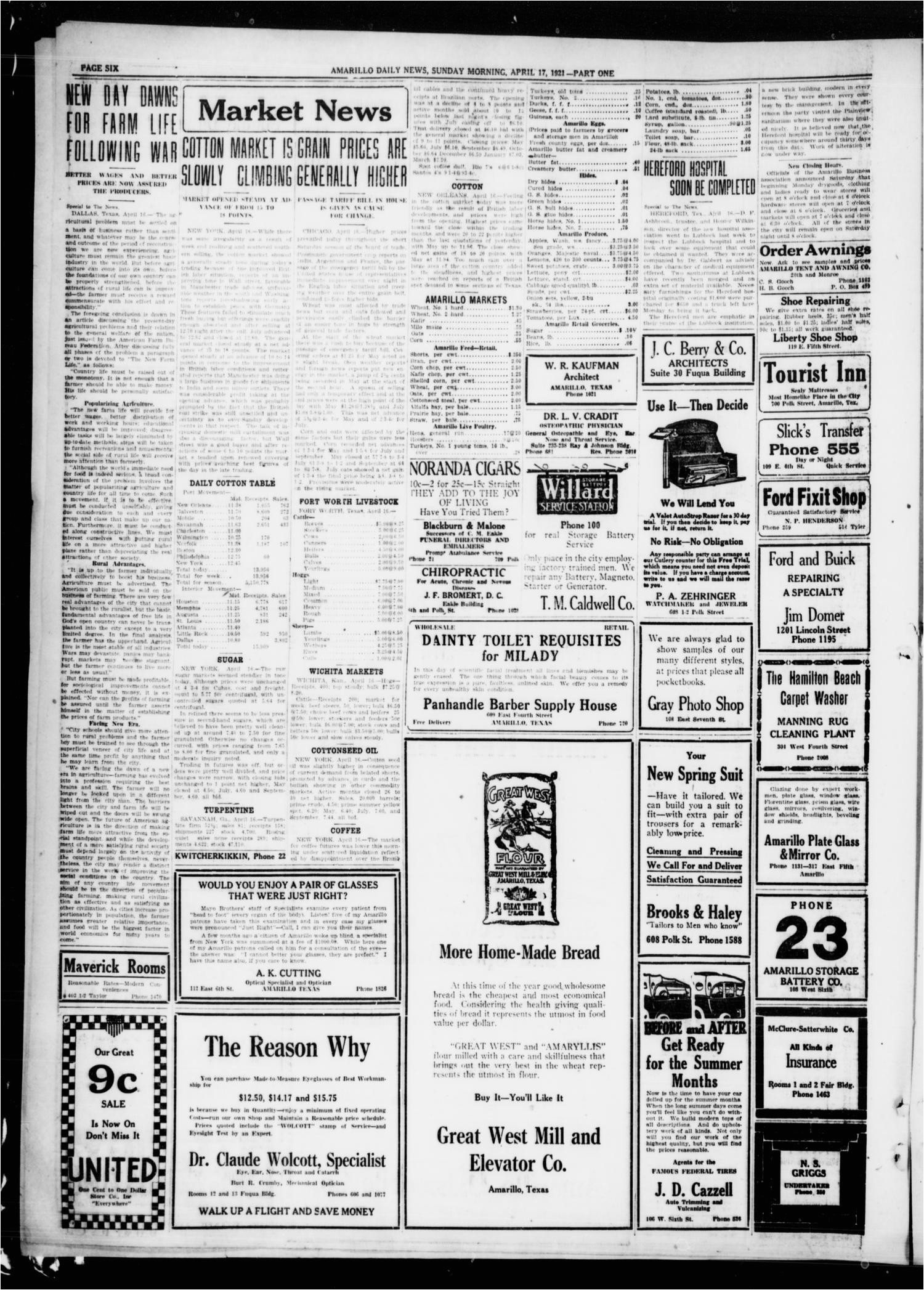 amarillo daily news amarillo tex vol 14 no 87 ed 1 sunday april 17 1921 page 6 of 18 the portal to texas history