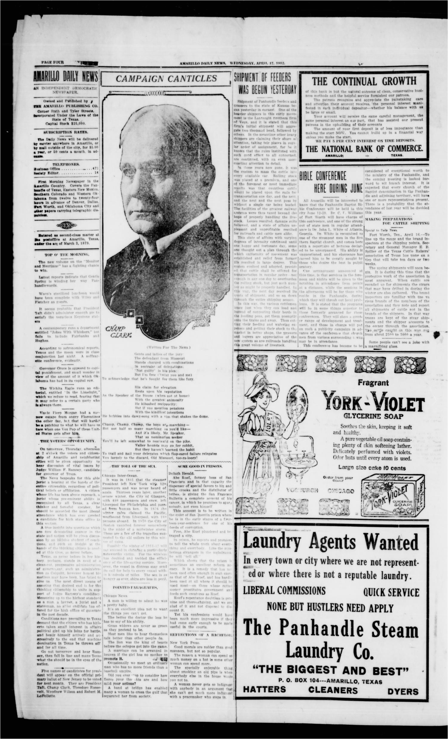 amarillo daily news amarillo tex vol 3 no 142 ed 1 wednesday april 17 1912 page 4 of 8 the portal to texas history