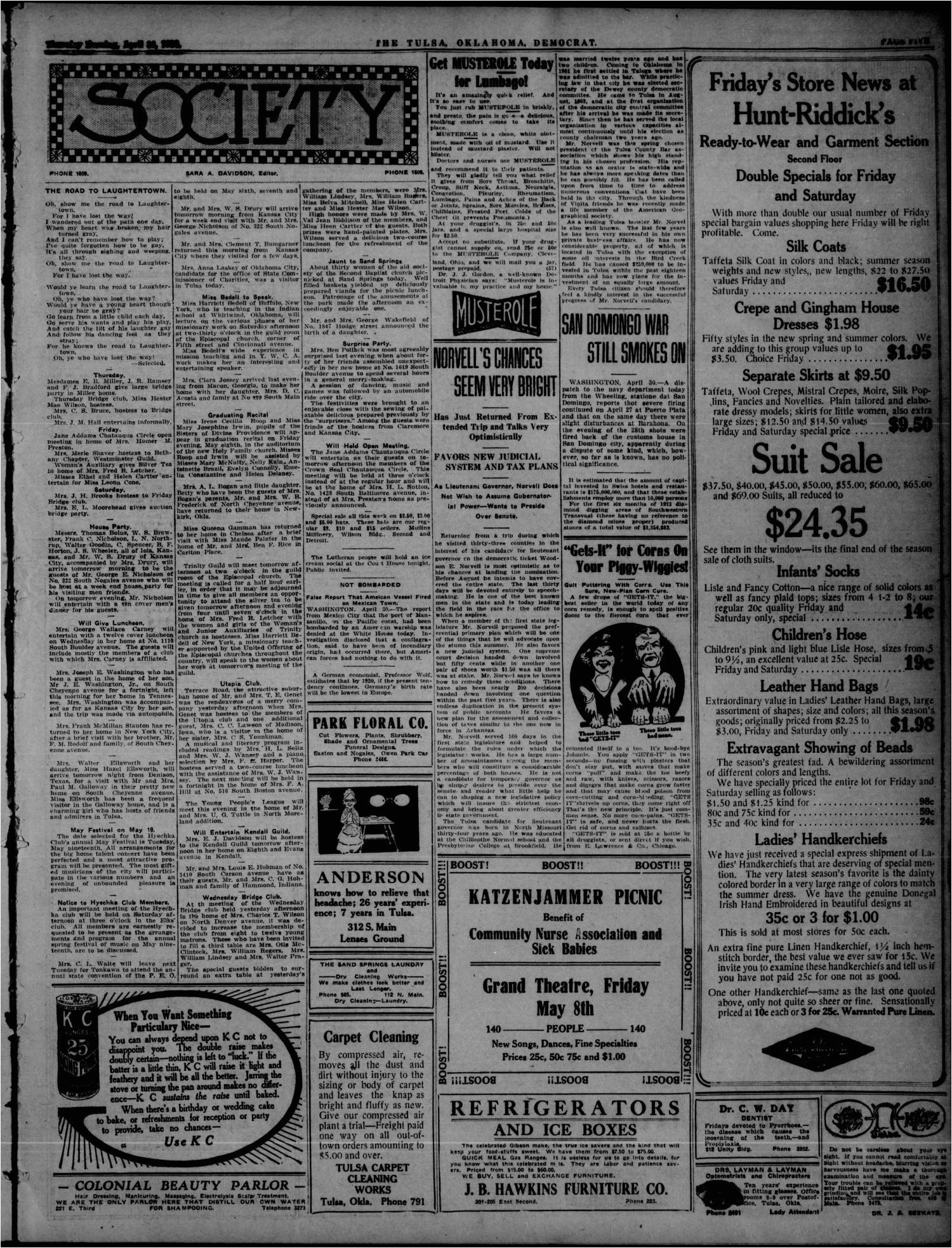 the tulsa democrat tulsa okla vol 10 no 203 ed 1 friday may 1 1914 page 5 of 10 the gateway to oklahoma history