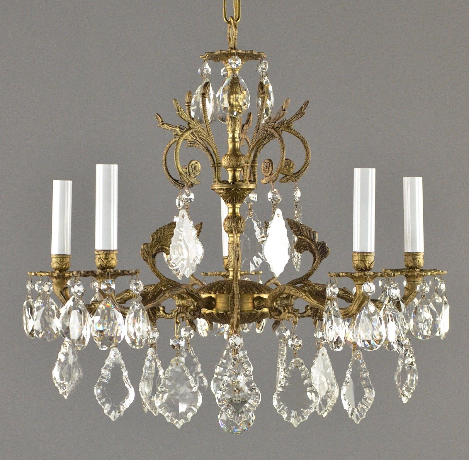 spanish brass crystal chandelier c1950 vintage antique gold french