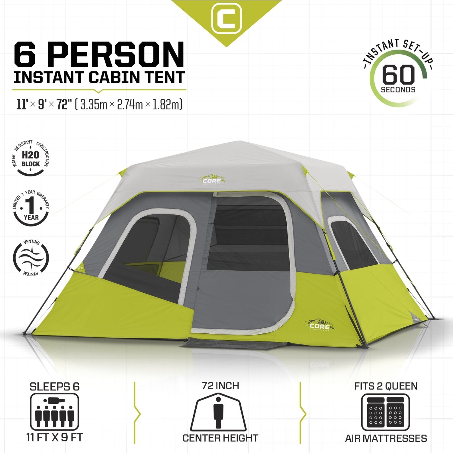 Core 6 Person Instant Cabin Tent Reviews Core 6 Person Instant Cabin Tent 11 39 X 9 39 Campings