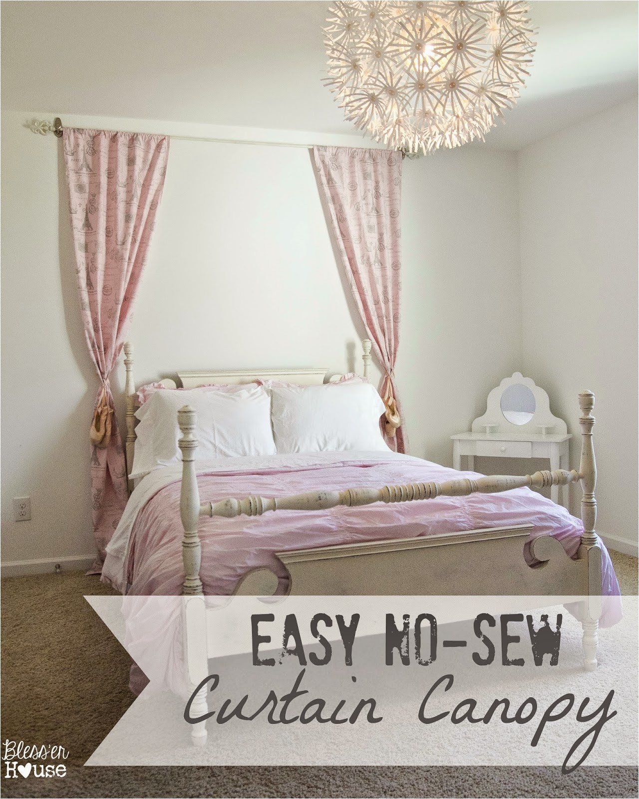 Diy Canopy Bed without Drilling Easy No Sew Curtain Canopy Little Girl Bedroom Progress Bless Er