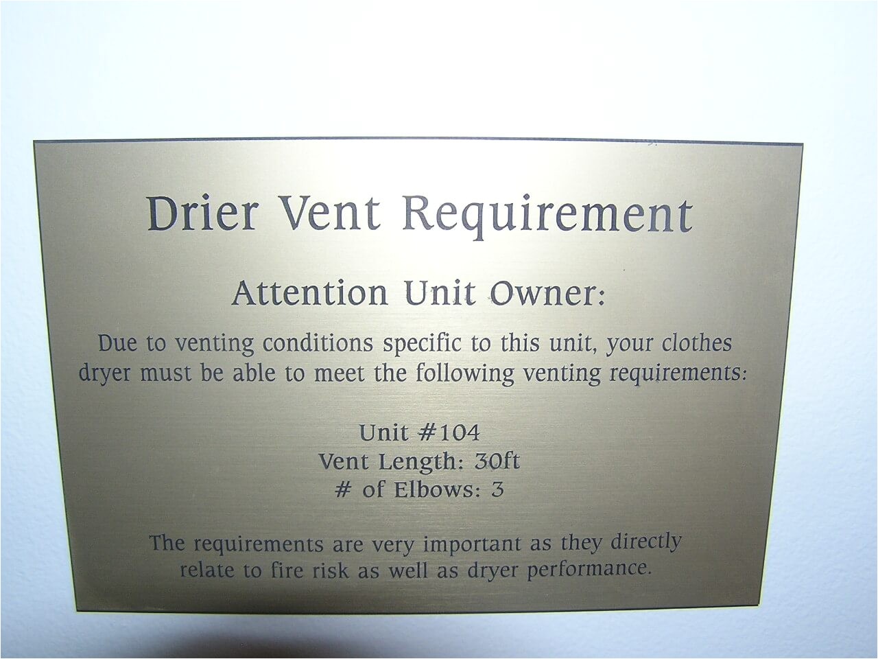 dryer vent placard