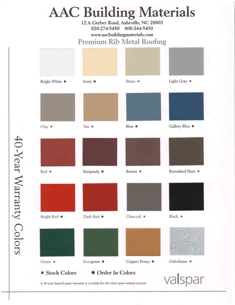 Metal Roofing Colors Chart