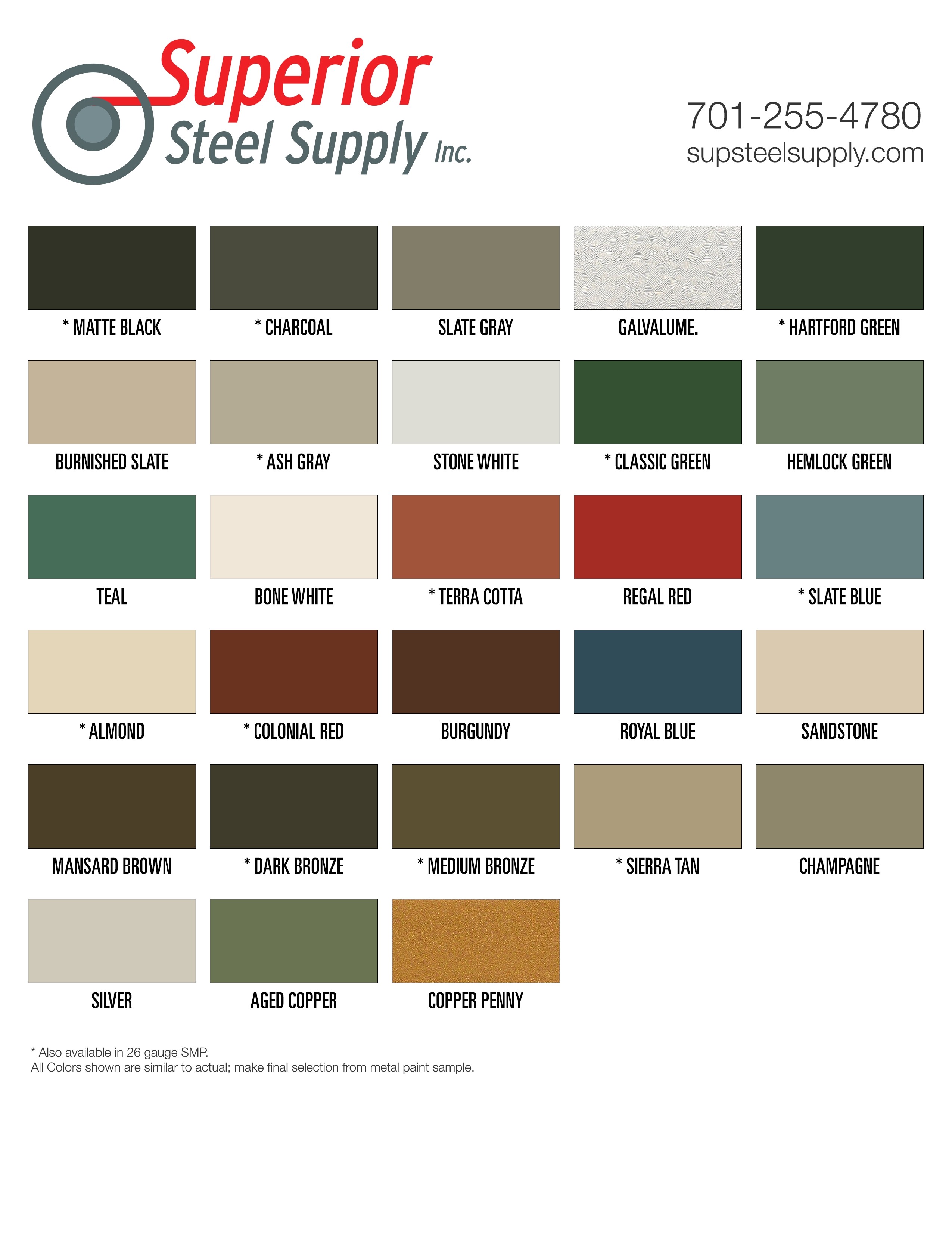 Medlin S Metal Roofing Color Chart