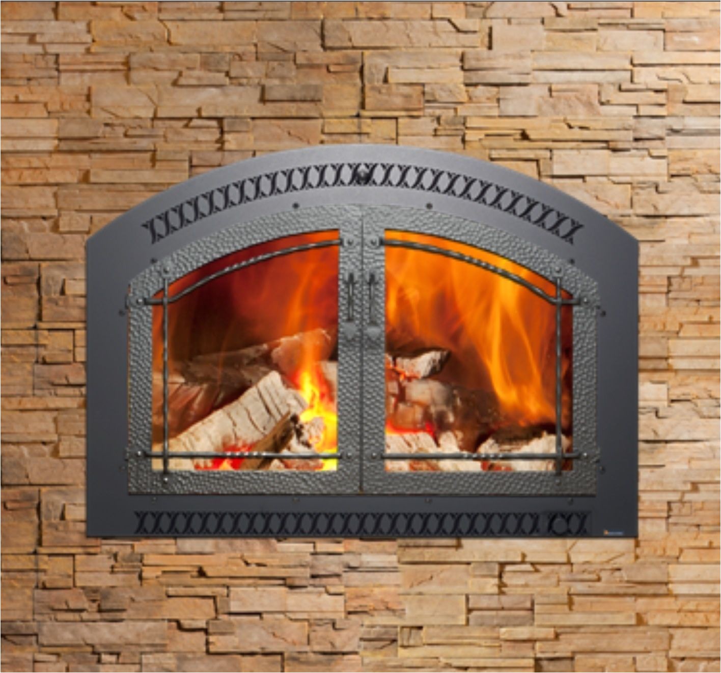 great room xtrordinair 44 elite artisan double door hand hammered wrought iron face zero clearnce wood burning fireplace