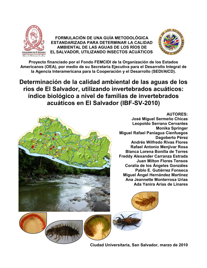 pdf determinacia n de la calidad ambiental de las aguas de los ra os de el salvador utilizando invertebrados acuaticos a ndice biola gico a nivel de