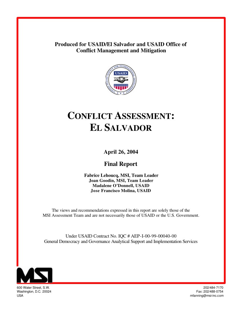 pdf produced for usaid el salvador and usaid office of conflict management and mitigation conflict assessment el salvador