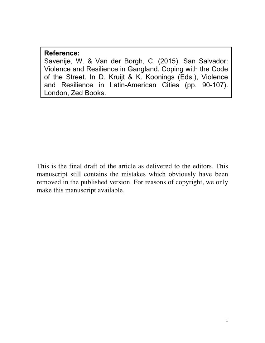 pdf san salvador violence and resilience in gangland coping with the code of the street