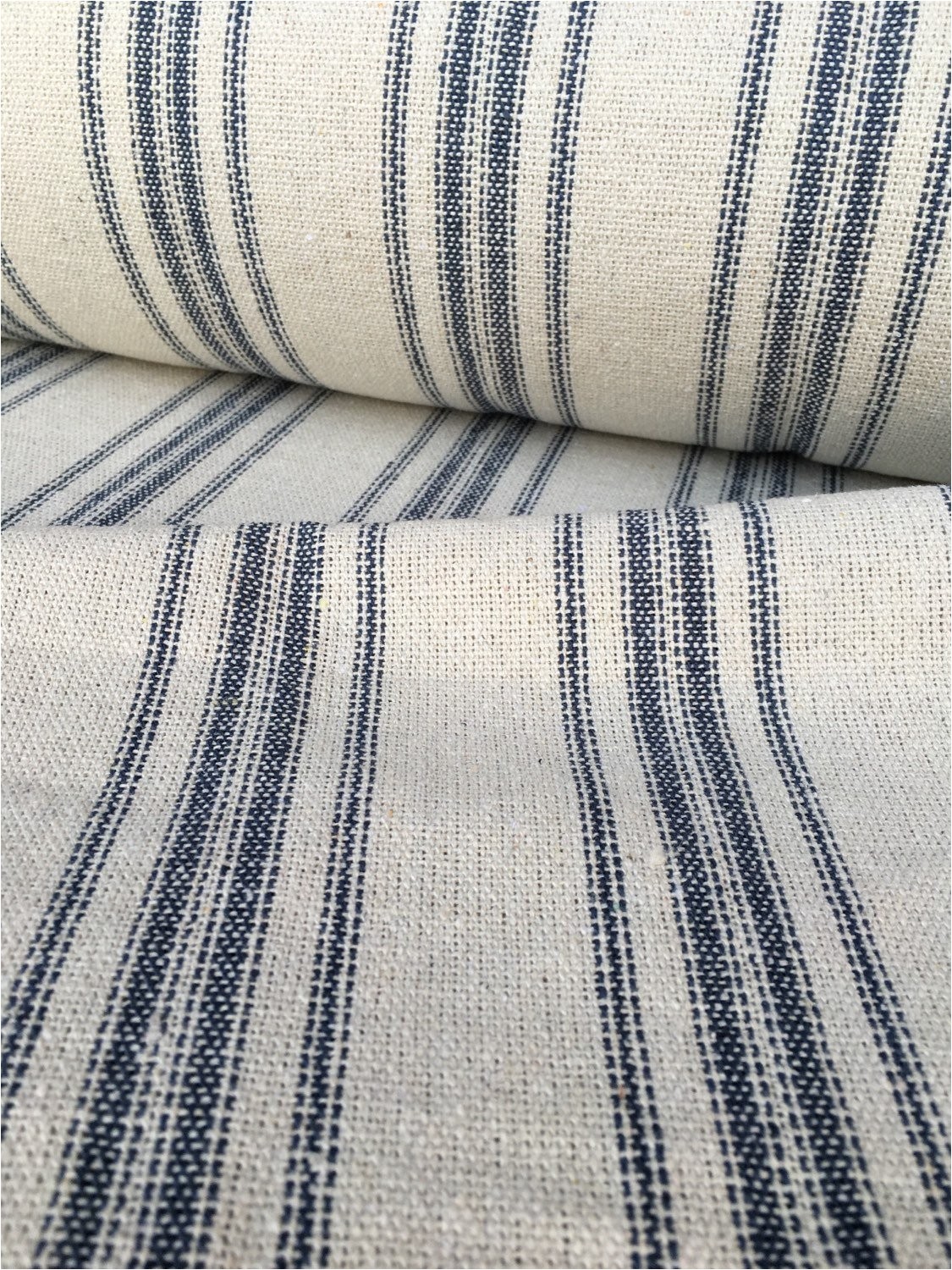 grain sack fabric blue stripe vintage