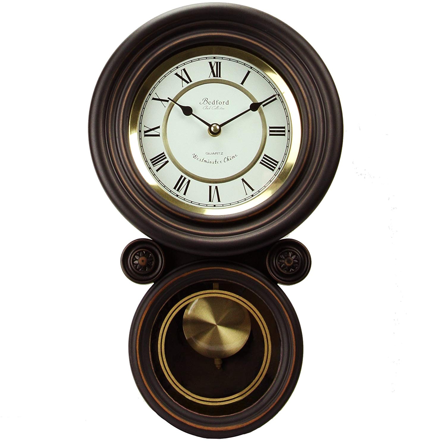 amazon com bedford clock collection contemporary round wall clock with pendulum home kitchen