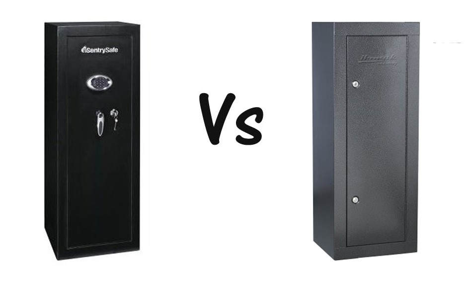 Gun Cabinet Vs Safe Compare Sentrysafe G1459e Gun Cabinet and Homak Hs30003630