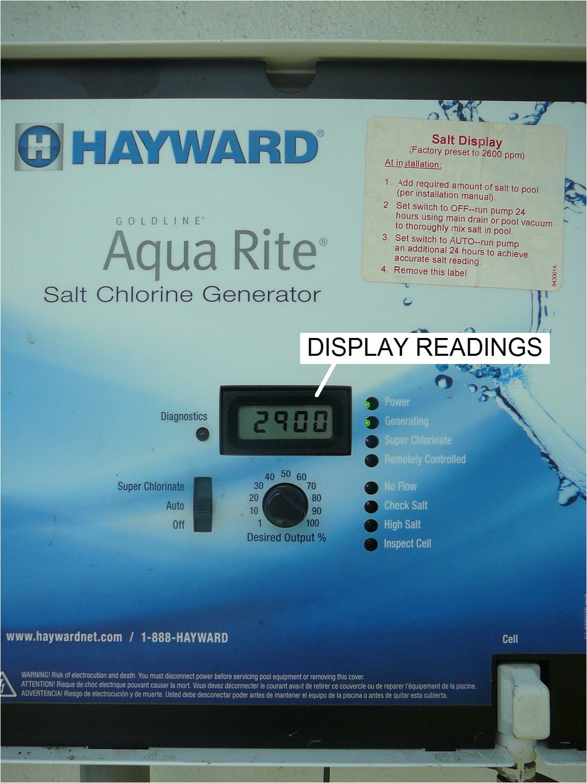 this guide describes the display readings on a hayward aqua rite salt chlorine generator scg and links you to a series of guides that tell you have to