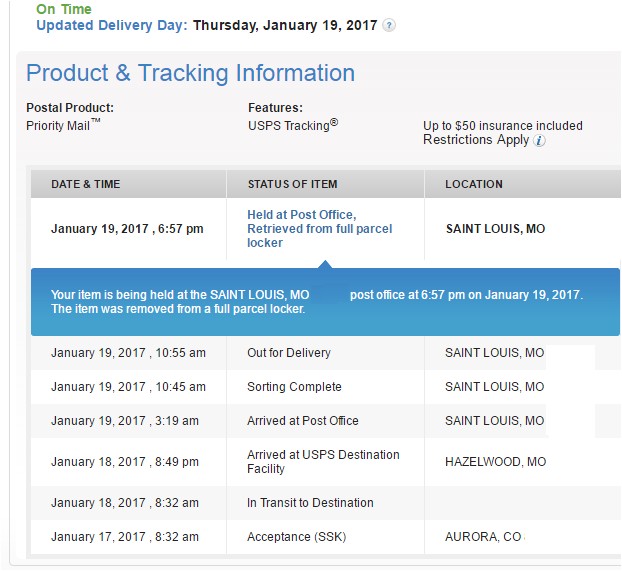 Held at Post Office Retrieved From Full Parcel Locker Held at Post Office Retrieved From Full Parcel Locker Usps