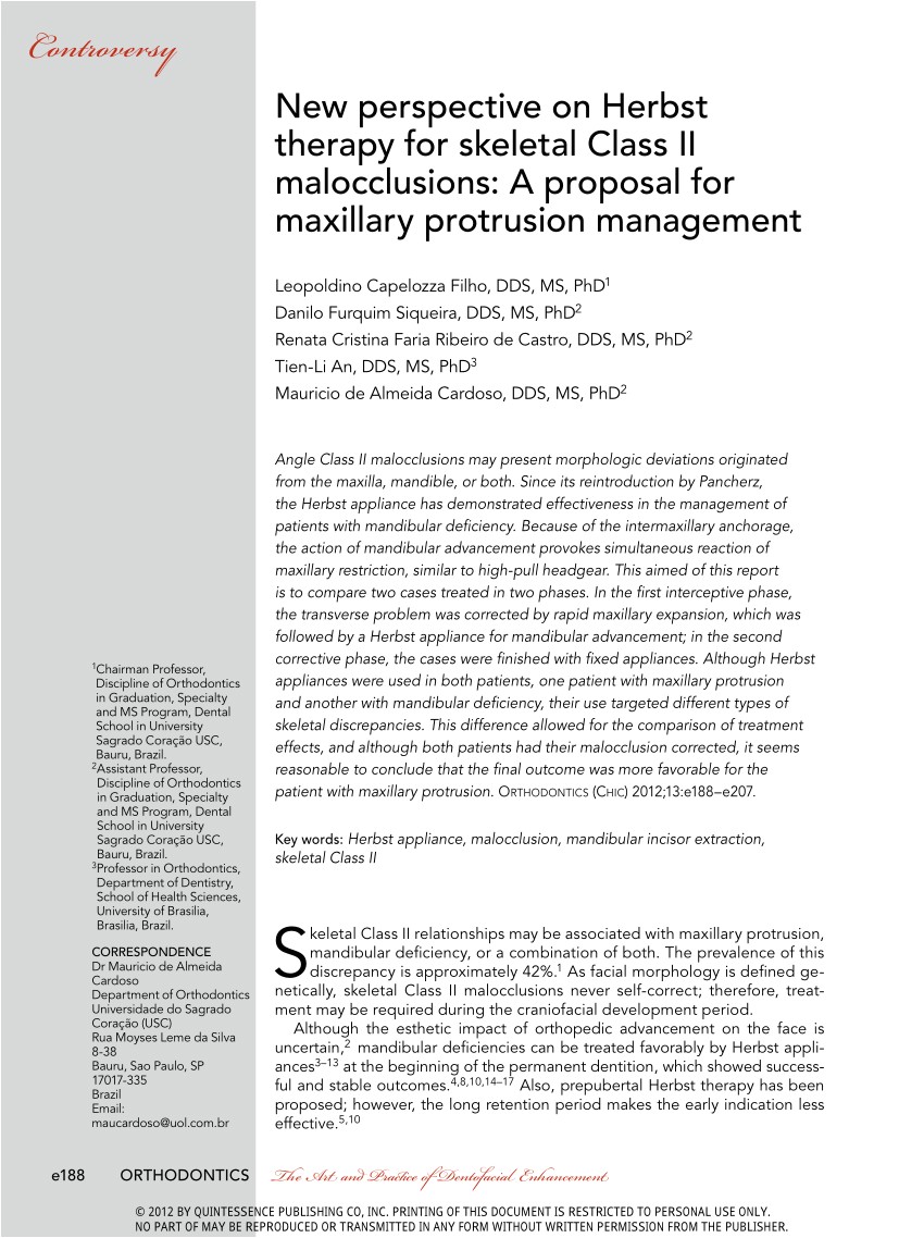 pdf new perspective on herbst therapy for skeletal class ii malocclusions a proposal for maxillary protrusion management