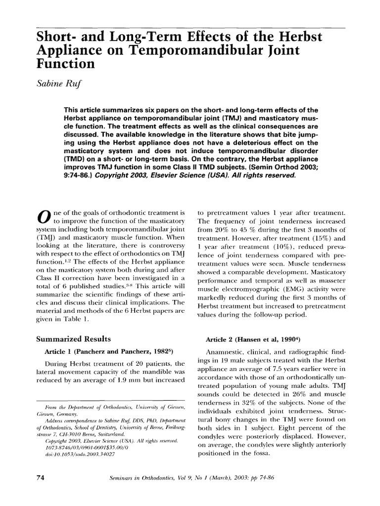 short and long term effects of the herbst appliance on temporomandibular joint function mouth public health