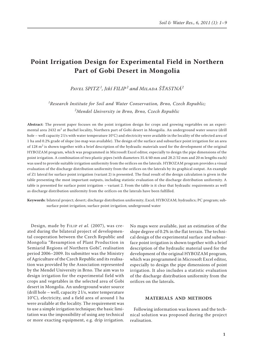 pdf point irrigation design for experimental field in northern part of gobi desert in mongolia