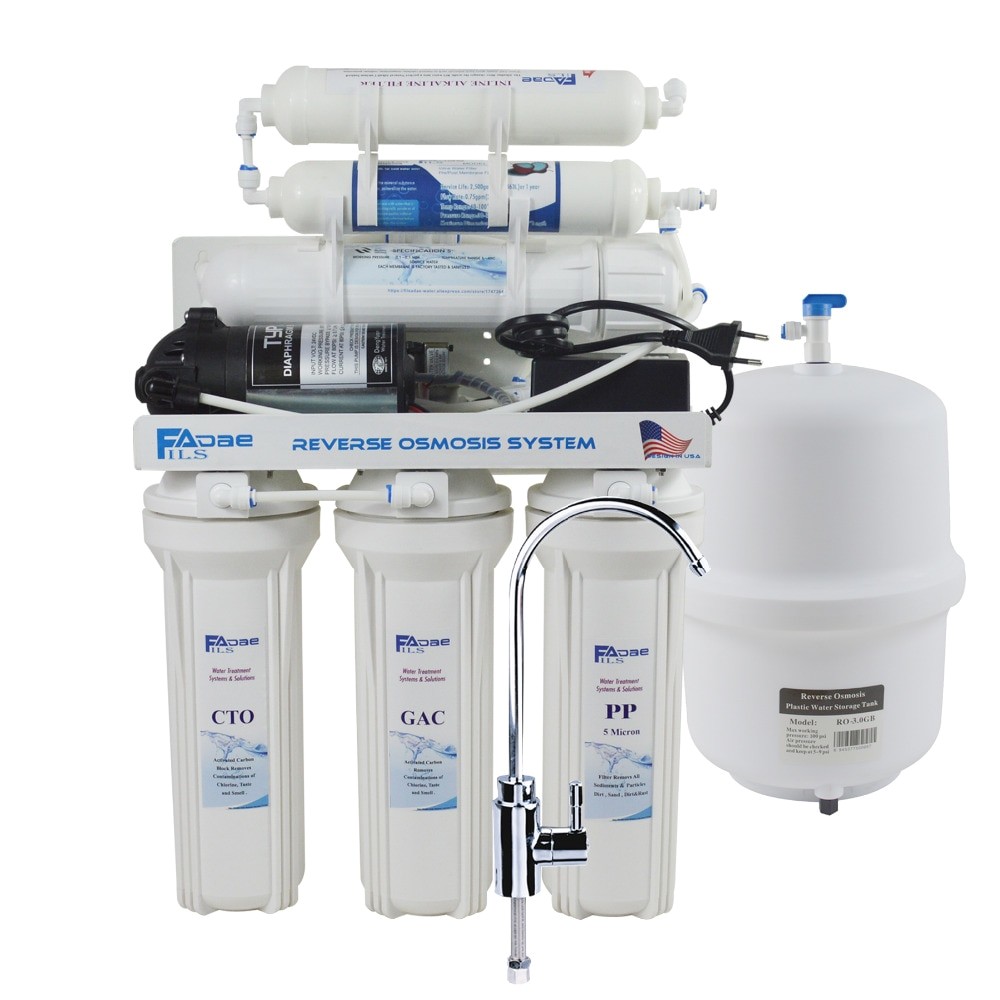 6 stage under sink reverse osmosis drinking water filtration system with alkaline remineralization filter power 100 240v 75gpd