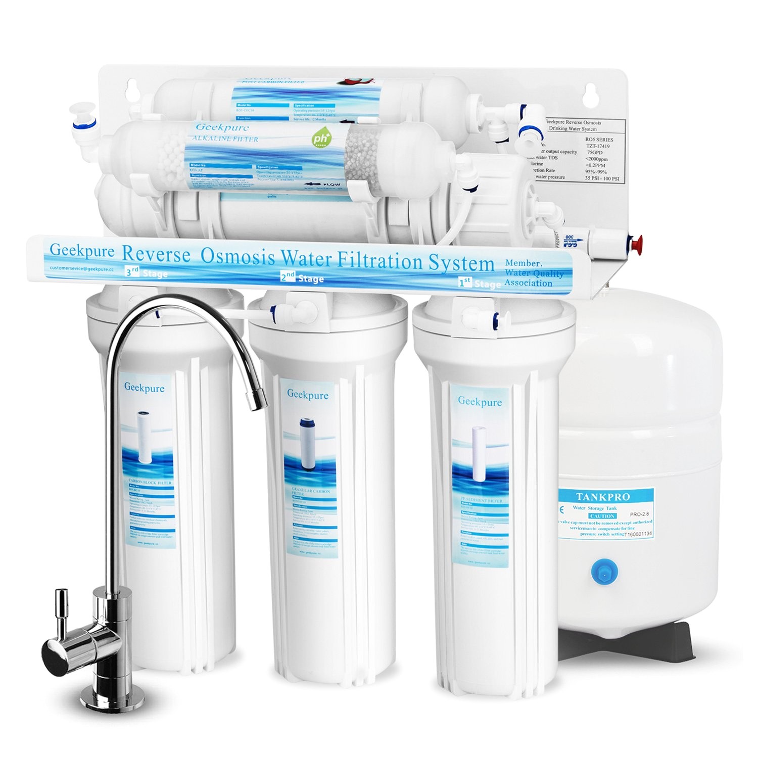 geekpure 6 stage reverse osmosis drinking water filter system with alkaline mineral ph remineralization filter amazon com