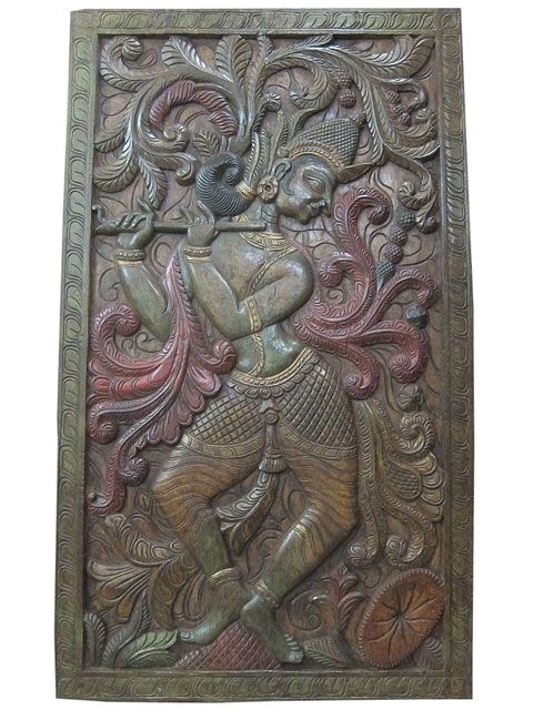 krishna carving wall hanging panel