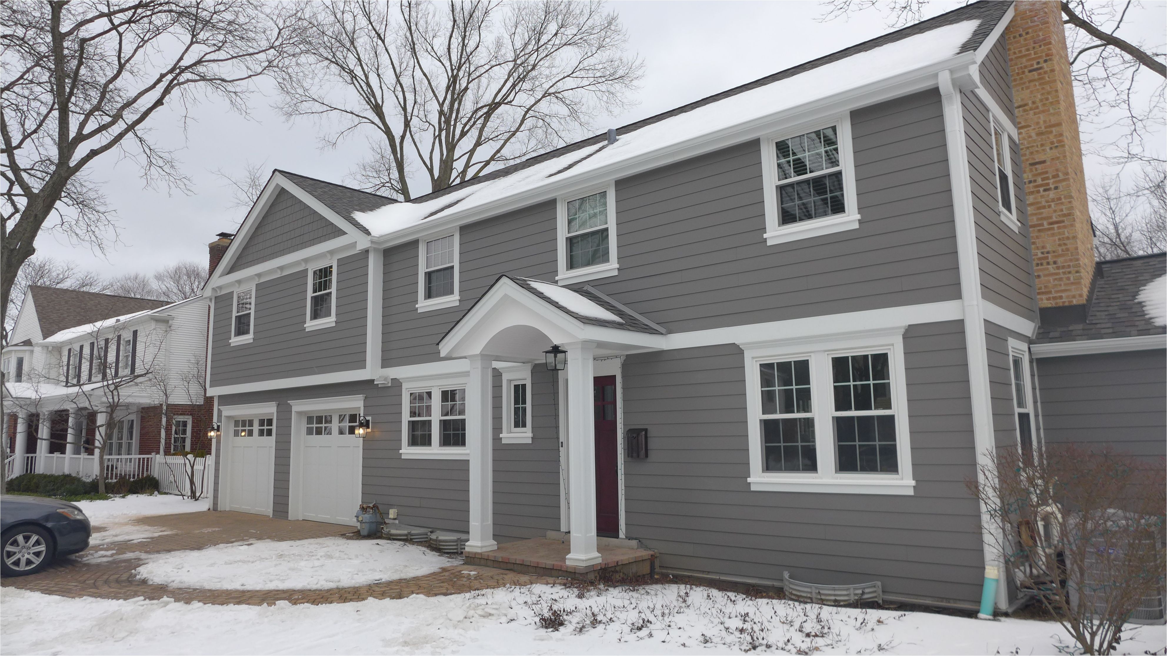 james hardie siding in aged pewter with arctic white trim certainteed roofing in driftwood homeremodel exteriors