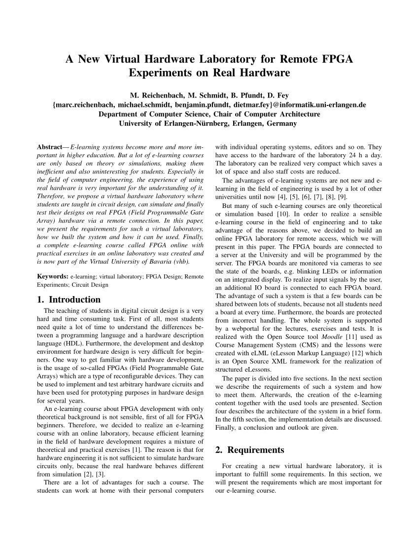 pdf a new virtual hardware laboratory for remote fpga experiments on real hardware