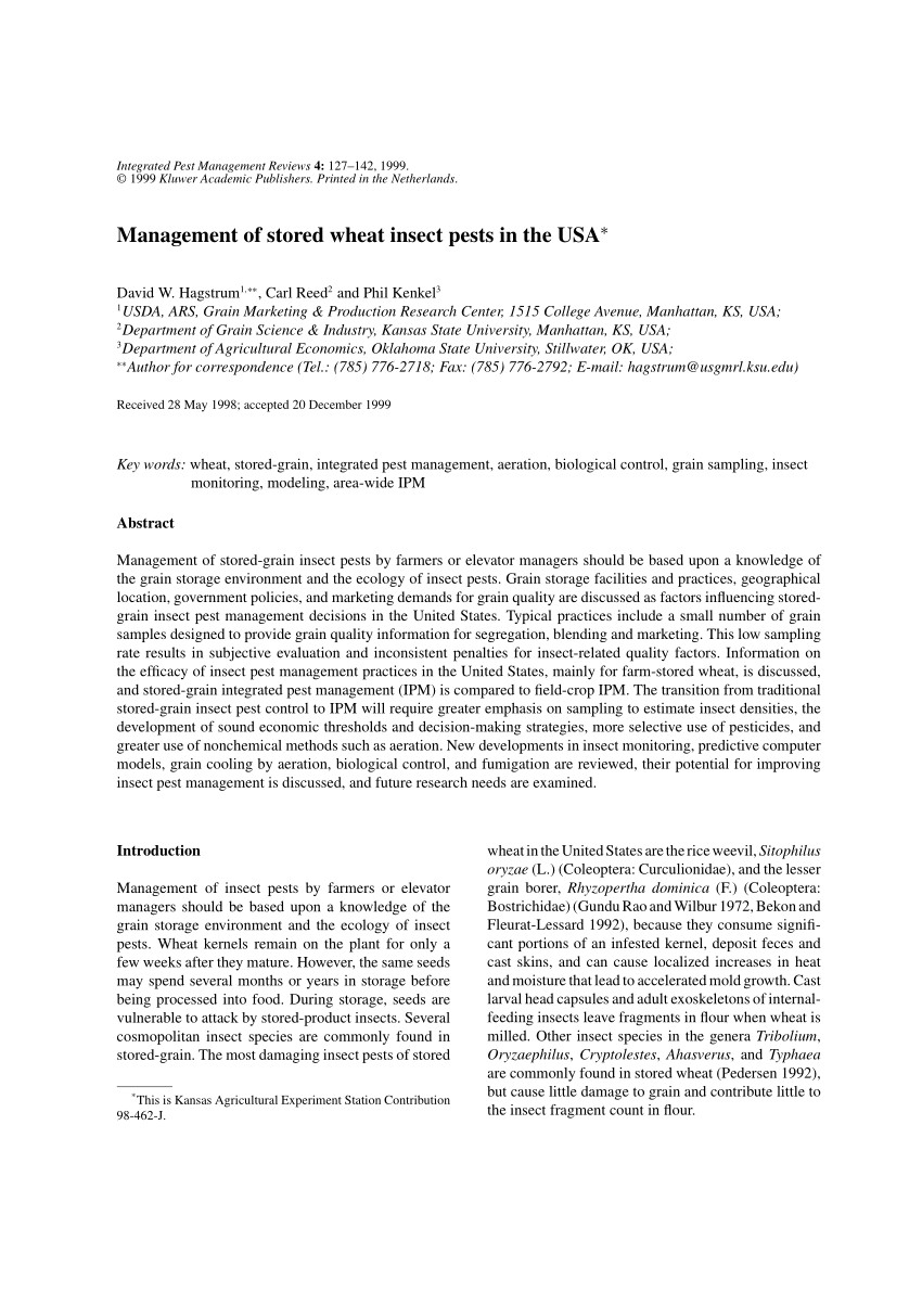 pdf management of stored wheat insect pests in the usa