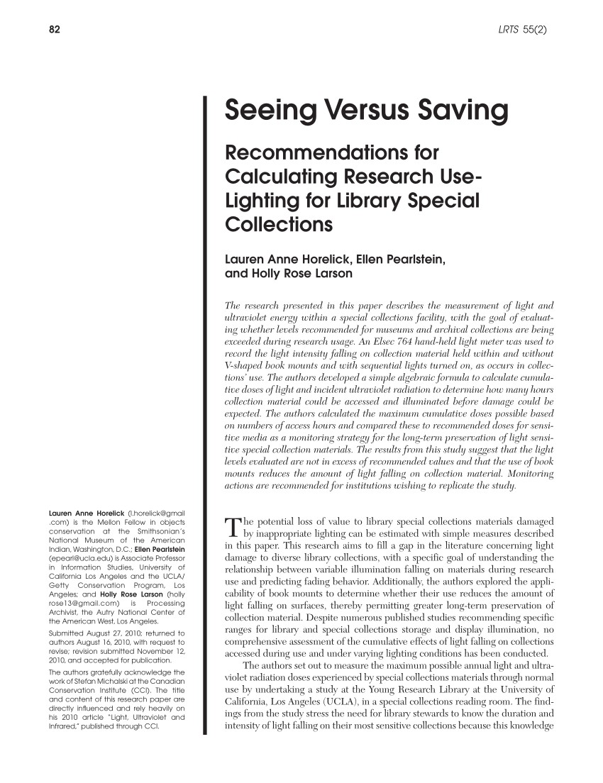 pdf seeing versus saving recommendations for calculating research use lighting for library special collections