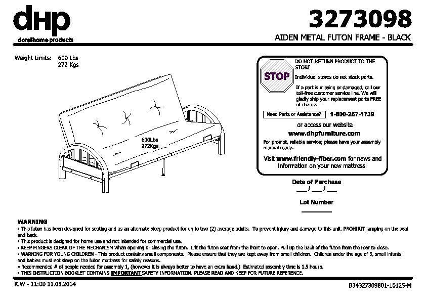 Mainstays Black Metal Arm Futon assembly Instructions Mainstays Metal Arm Futon Instruction Manual Bm Furnititure