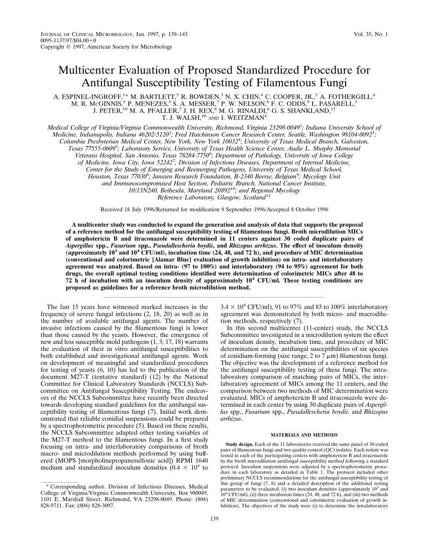 pdf multicenter evaluation of proposed standardized procedure for antifungal susceptibility testing of filamentous fungi