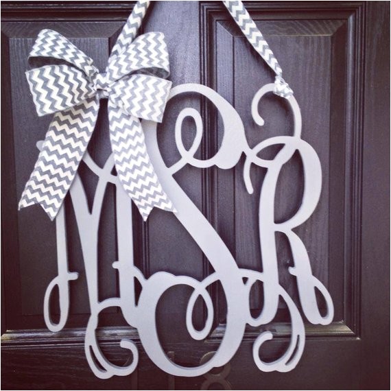 Monogram Front Door Letters 20 Inch 3 Letter Wooden Front Door Monogram with Bow Gray