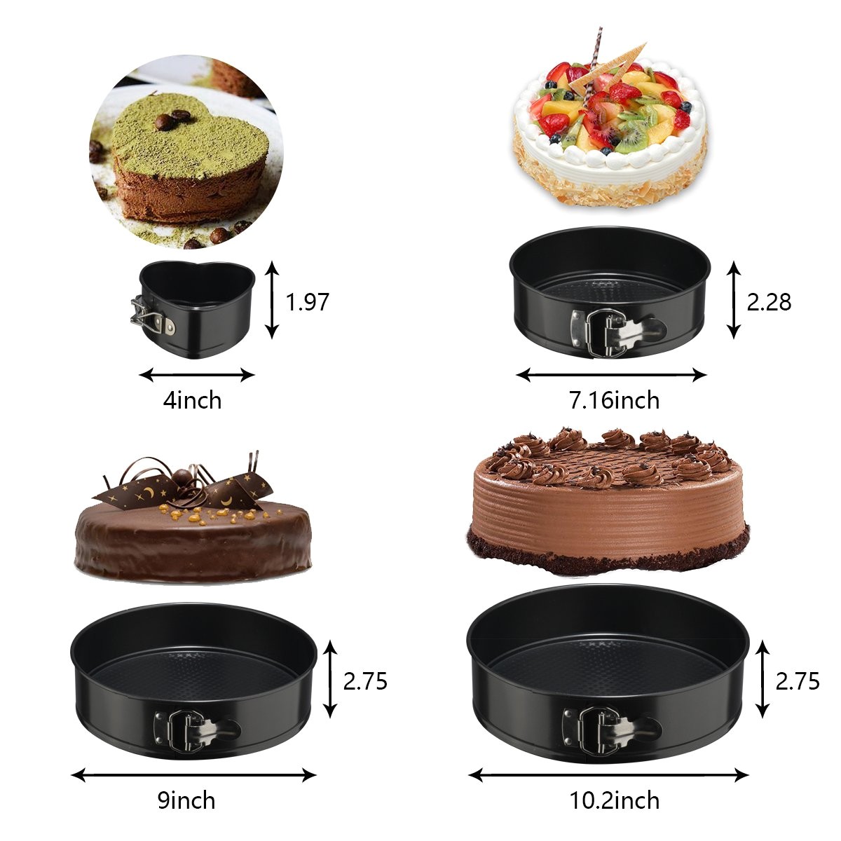 amazon com springform cake pan set 3pcs round 7 9 10 and 1pcs heart shaped 4 premium leakproof nonstick steel cheesecake bakeware pan set kitchen