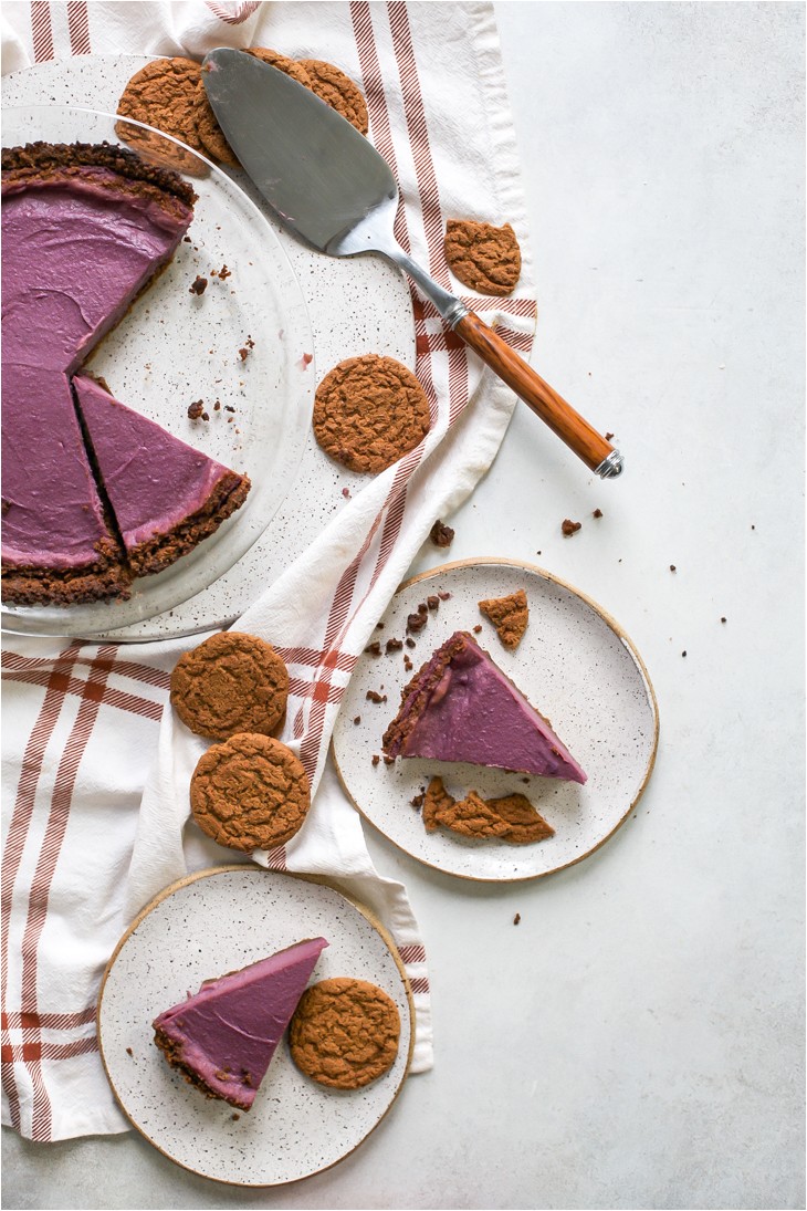 purple sweet potato pie pieces with gingersnap cookies
