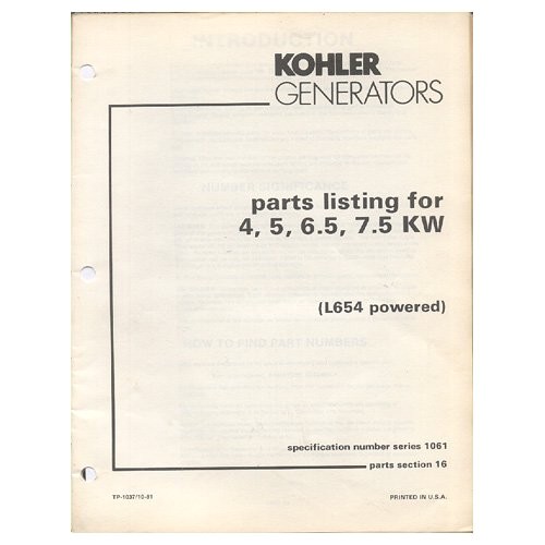 original 1981 kohler parts list 4 5 65 75 kw