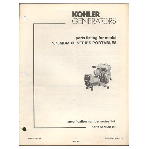 original 1981 kohler parts list model