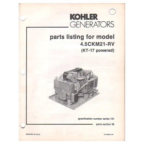 original 1981 kohler generator parts listing for