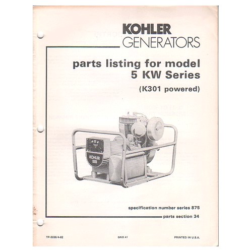 original 1982 kohler generator parts listing for