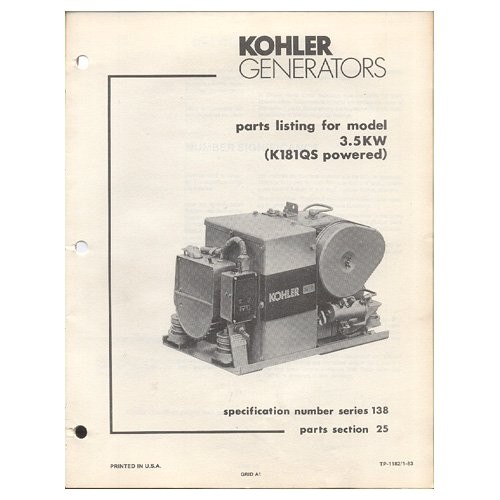 original 1983 kohler parts list for model 35