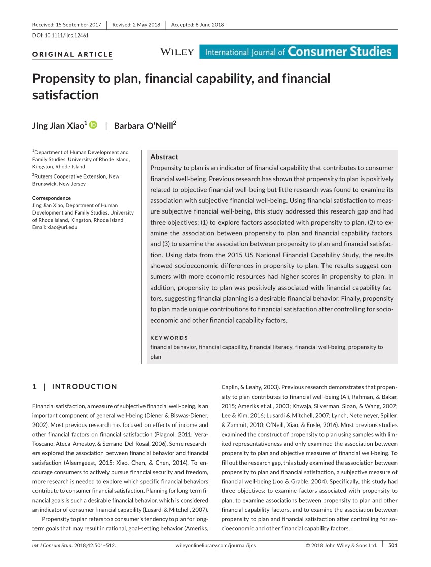 pdf propensity to plan financial capability and financial satisfaction