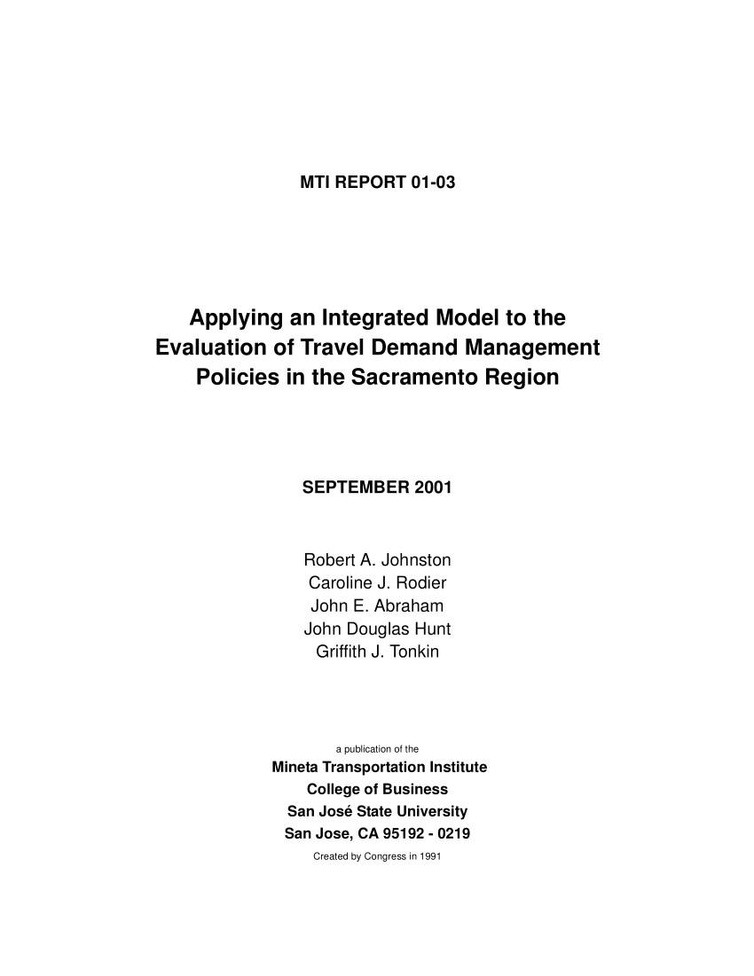 pdf applying an integrated model to the evaluation of travel demand management policies in the sacramento region year two