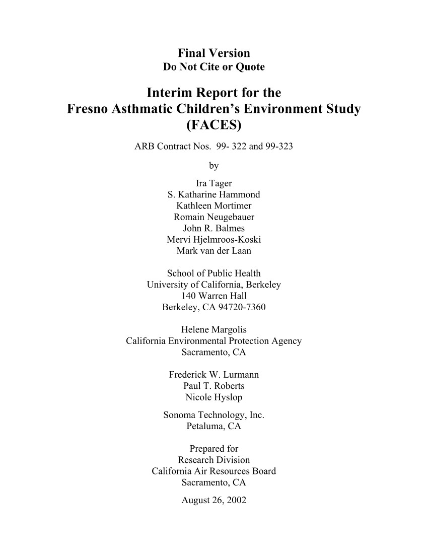pdf interim report for the fresno asthmatic children s environment study faces