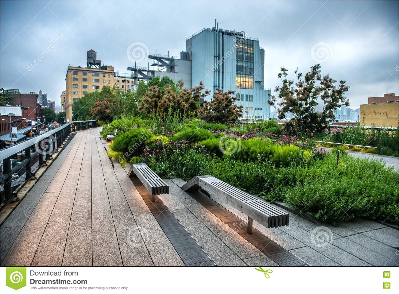 stock photo high line park urban public park historic freight rail line new york city manhattan evening image74035763