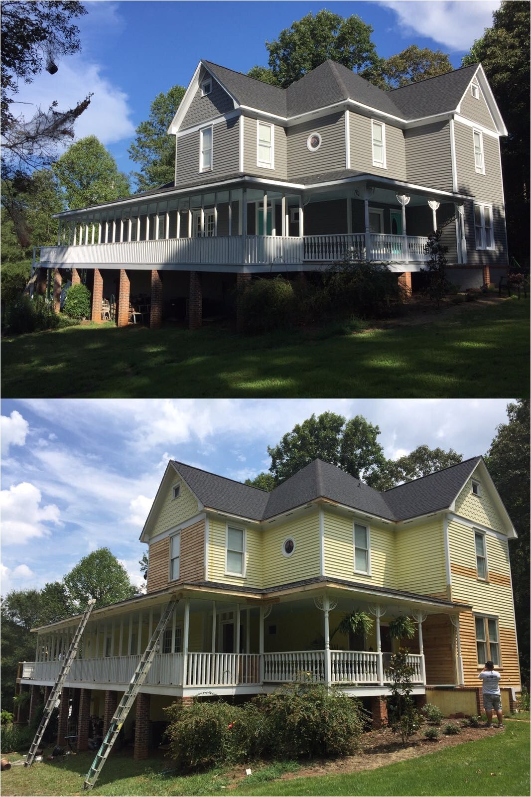 before and after of a home coated with rhino shield in easley south carolina rhino